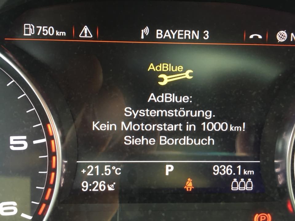 SCR- / Harnstoff- / NOX DEF Systemstörung; Kein Motorstart in 1000 km; Audi; Volkswagen; VW; Mercedes